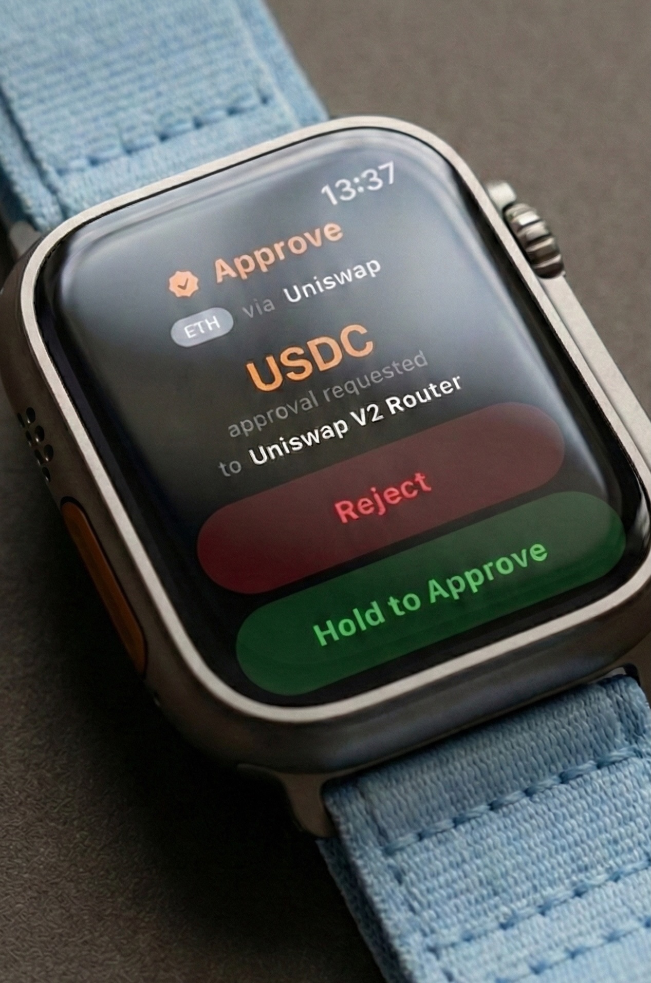 Cryptograph transaction approval screen